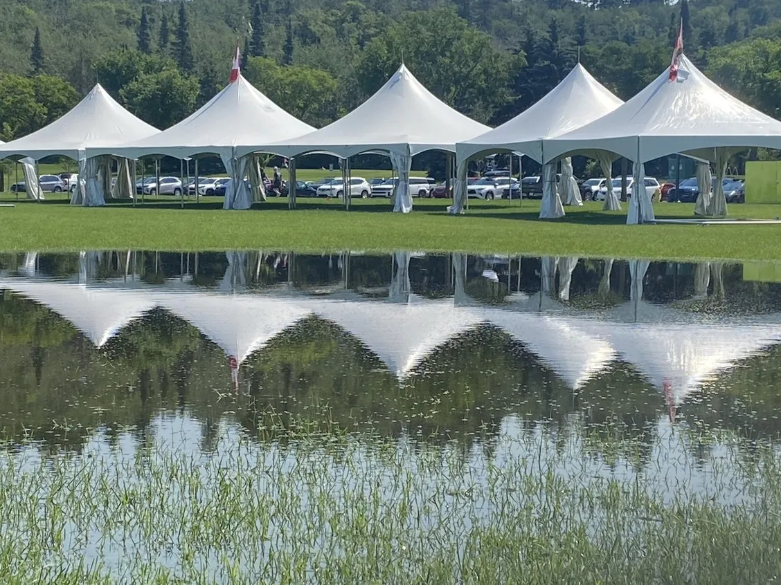 Standing water collects in a field at William Hawrelak Park in Edmonton, AB, on Sunday, July 26 after a severe evening thunderstorm tore the region.