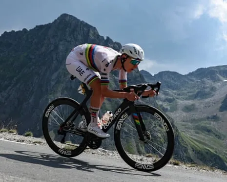 The Slovenian cyclist Tadej Pogacar rides the sixth stage of the 2026 men's Tour de France.