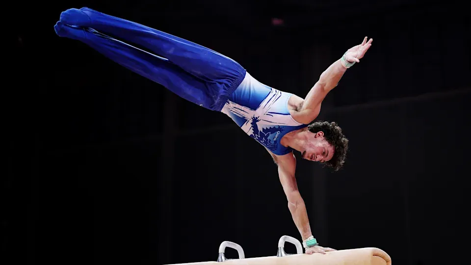 Reuben Ward of Team Scotland competes in Pommel Horse